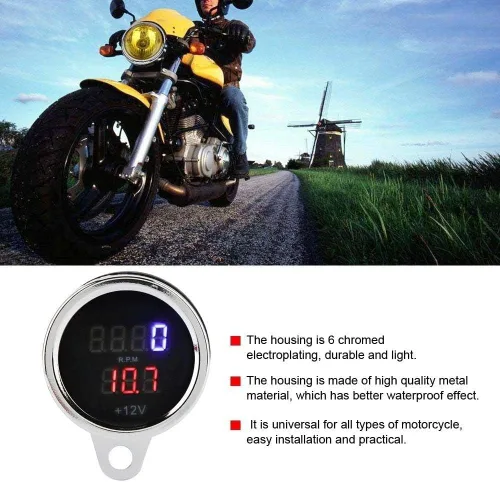 Miniatura 2 de Universal 2 en 1 impermeable LED digital voltímetro tacómetro medidor de metal odómetro velocímetro para motocicletas