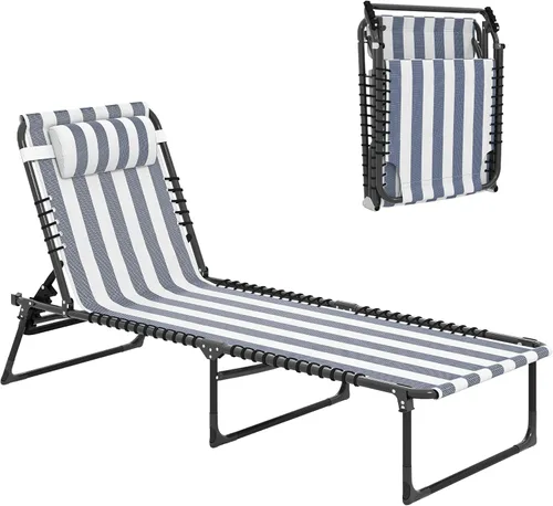 Miniatura 24 de Outsunny Tumbona plegable, silla de bronceado para patio, tumbona para exteriores con respaldo reclinable de 4 posiciones, asiento de malla Gris