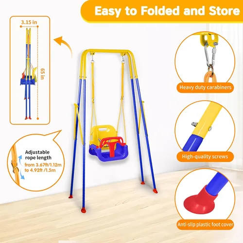 Miniatura 4 de Juego de columpio 4 en 1 para niños pequeños y jersey para bebé, columpio resistente para niños con rebotador, soporte plegable de metal