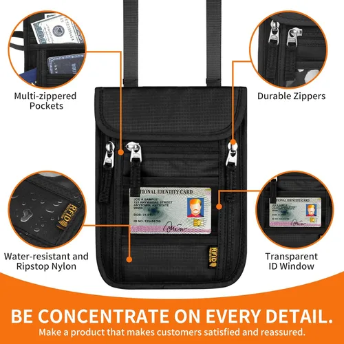 Miniatura 6 de Cartera de cuello para viajes, bolsa de cuello para pasaporte para hombres y mujeres con correa ajustable para el cuello y bloqueo RFID
