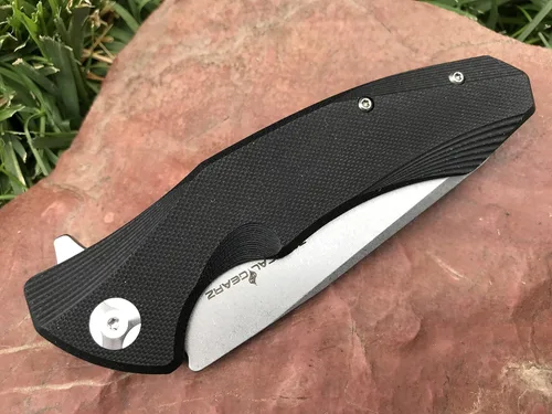 Miniatura 4 de TACTICAL GEARZ Navaja de bolsillo para EDC, mango G10, hoja de acero lavado a la piedra D2, incluye funda (Zeta)