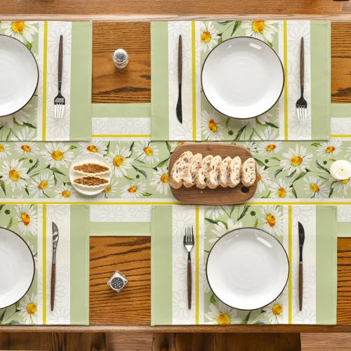 Miniatura 5 de Artoid Mode Juego de 4 manteles individuales con diseño de margaritas y hojas de eucalipto para mesa de comedor, 12 x 18 pulgadas, primavera