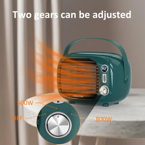 Miniatura 2 de Calentador de Espacio Coolfor, Calentador de Escritorio Pequeño de 800W/500W con Control de Temperatura, Ventilador de Calefacción de Escritorio