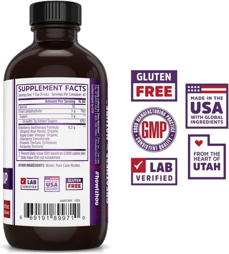Miniatura 2 de Zhou Nutrition - Jarabe de saúco negro orgánico para adultos, elixir de apoyo inmunológico con vinagre de sidra de manzana, tintura de equinácea