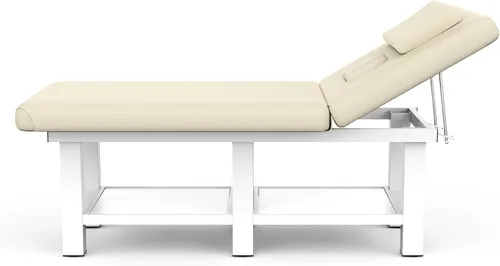 Miniatura 12 de pouseayar Mesa de masaje estacionaria ancha gris beige con respaldo para mesa de tratamiento, mesa de terapia física, cama facial de spa, marco
