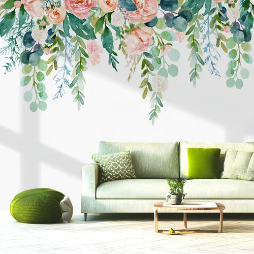 Miniatura 15 de Calcomanías de pared de flores y hojas para despegar y pegar, calcomanías grandes de vinilo floral para colgar, vid extraíble, decoración del hogar
