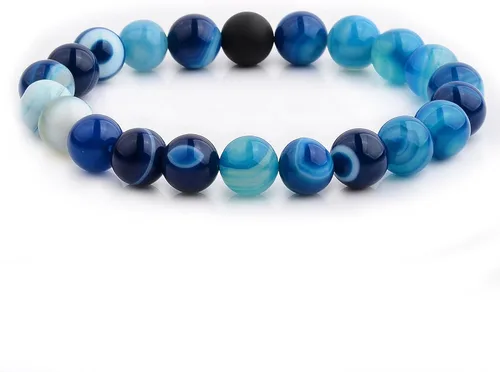 Miniatura 2 de Pulsera elástica con cuentas de ágata azul pulido y ónix mate para hombre (0.413 in de ancho), talla única, Microfibra, ágata azul