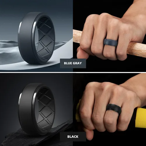 Miniatura 45 de Egnaro - Anillos de silicona para hombre, 25/64 pulgadas (10 mm) de ancho y 3/32 pulgadas (2.5 mm) de grosor, alianzas de boda de goma, paquete