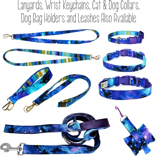 Miniatura 3 de Collar de gato con galaxia, Cosmos de azul y morado, 100% algodón, 3/8 pulgadas de ancho, 2 tamaños, hebilla de seguridad separable, hecho a mano