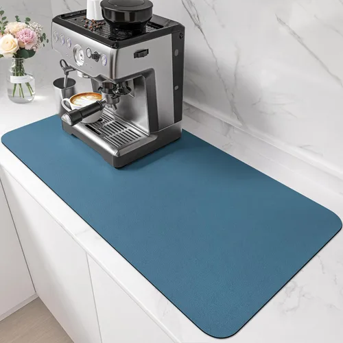 Miniatura 12 de PoYang Tapete de café extragrande de 31.5 x 17 pulgadas, accesorios de barra de café para encimera, tapete absorbente para secado de platos, Negro