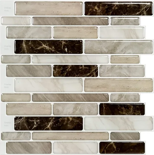 LONGKING - Loseta en muro adhesiva para cocina con diseño de mármol (10 azulejos) (marrón claro)