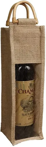 Vpang Bolsa ecológica para botella de vino de arpillera con mango de bastón, bolsa de yute para embalaje de regalo, dulces, decoraciones navideñas