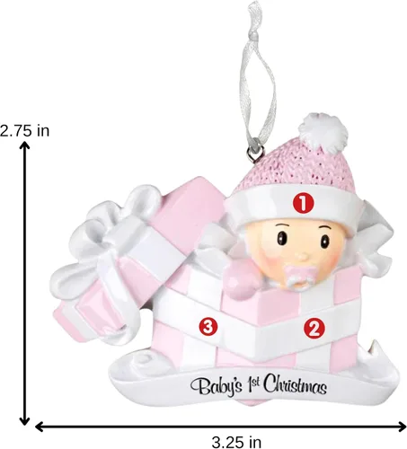Miniatura 4 de Adorno de la primera Navidad del bebé 2025 – Bebé niña en el presente – Recuerdo personalizado de vacaciones – Adorno personalizado de mi primera