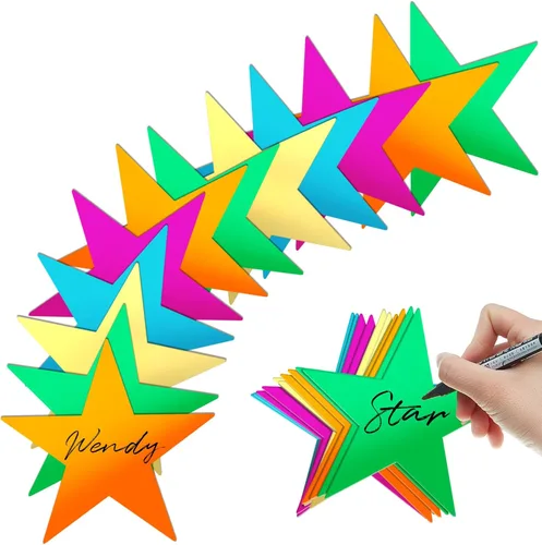 Miniatura 11 de Leinuosen 80 Piezas de Recortes de Estrellas de Purpurina, Estrellas de Cartón de Papel Impresas Dobles, Decoraciones para Tablón de Anuncios, Pared
