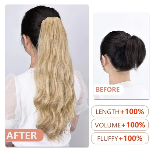 Miniatura 263 de Extensiones de cola de caballo de cabello rubio, extensiones de cola de caballo para mujer, pinza de extensiones de cabello rizado de 12 pulgadas
