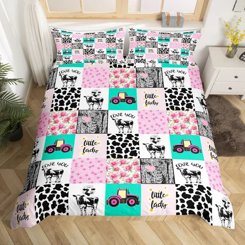 Miniatura 16 de Funda de edredón con estampado de vaca marrón para niñas y niños, funda de edredón de piel de vaca de las tierras altas, juego de ropa de cama