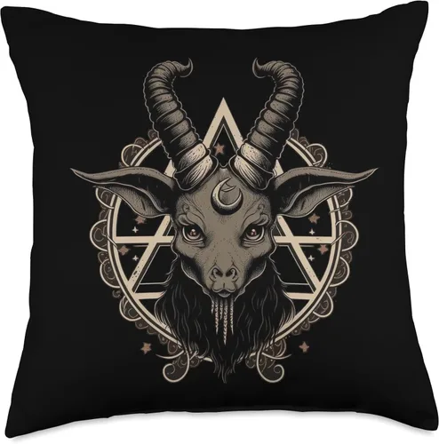 Miniatura 4 de Satanic Goat Head Baphomet Pentagram Occult Evil Pagan Throw Pillow