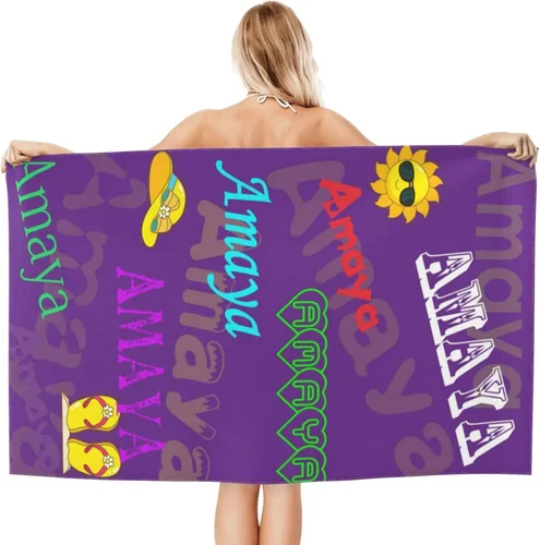 Miniatura 10 de Toalla de playa personalizada con nombre, toallas de playa personalizadas con nombre de gran tamaño de secado rápido para playa, baño, piscina