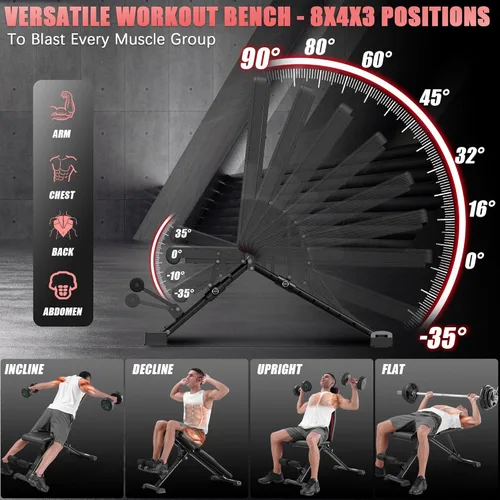 Miniatura 3 de OPPSDECOR Adjustable Weight Bench, 900LBS Capacity, 8+4+2 Positions, 18.5" Seat Height, Easy Assembly Foldable Workout Bench for Home Gym Strength