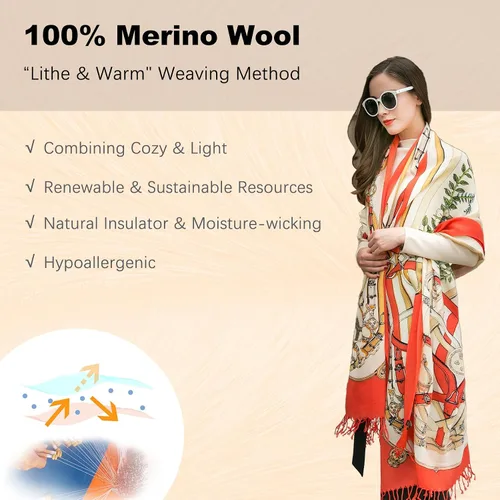 Miniatura 124 de DANA XU Manta de pashmina extragrande 100% de lana merina, bufanda de viaje, bufanda de cachemira para mujer, otoño e invierno, chal de gran