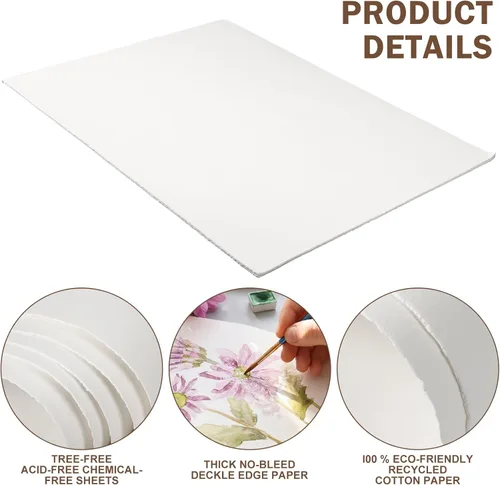 Miniatura 4 de Kisston 10 hojas de papel de acuarela grande de 22 x 30 pulgadas, 140 libras/300 GSM, papel de dibujo de algodón, textura, suministros de pintura