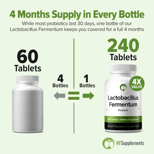 Miniatura 5 de Suplemento de probióticos Lactobacillus Fermentum 240 tabletas 3 mil millones de CFU de probióticos para hombres y mujeres, apoya la digestión