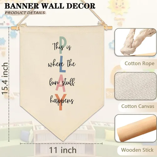 Miniatura 6 de Señal de Juguemos - Aquí es donde suceden las cosas divertidas - Bandera decorativa, regalo para niños, bebés, niños y niñas recién nacidos - Señal