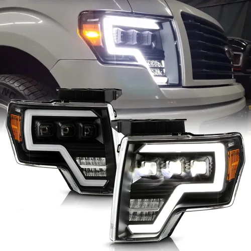 ACANII - Para Ford F 150 Pickup 2009-2014 [Modelo Halógeno] Tubo de luz LED completo con 3 faros delanteros LED proyectores Faros de pareja