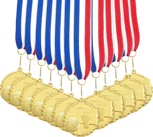 Miniatura 3 de Juvale Paquete de 12 medallas de premio para adultos, trofeos de participación en equipo con cinta de rayas rojas, blancas y azules, recuerdos