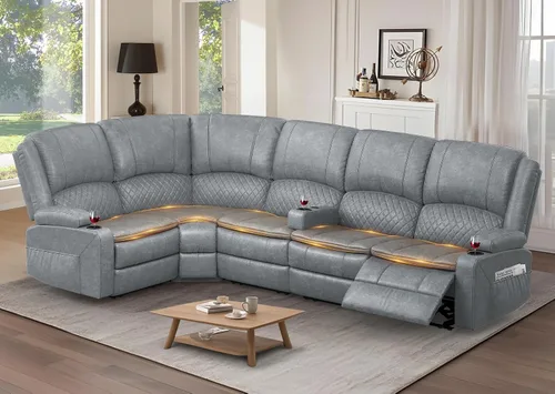 Miniatura 10 de Yolsali Sofá reclinable, sofá reclinable manual de 3 plazas con cojín de 2 niveles, sofás reclinables para sala de estar con consola removible