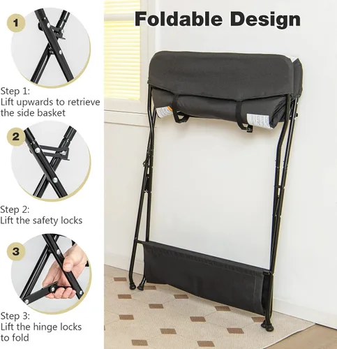 Miniatura 4 de INFANS Mesa Cambiadora para Bebé, Estación de Pañales Plegable Organizador Portátil de Guardería con Cinturón de Seguridad y Grandes Estanterías