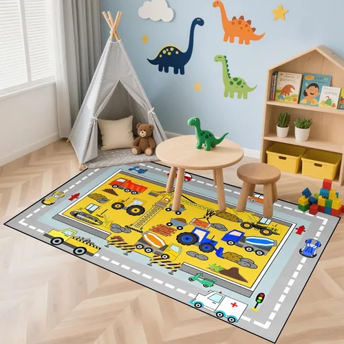 Miniatura 20 de Alfombras de construcción para habitación de niños de 2 x 3 pies, alfombra de juego para autos y camiones, alfombra de coche para niños, alfombra