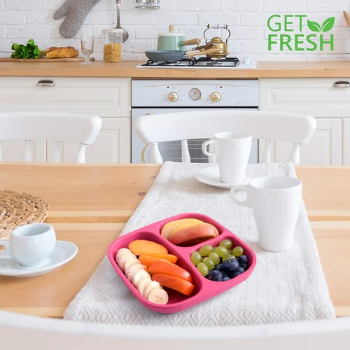 Miniatura 5 de GET FRESH Bamboo Kids - Juego de 2 platos divididos con 3 compartimentos para comidas infantiles, vajilla reutilizable
