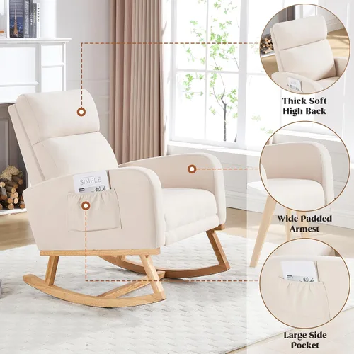 Miniatura 5 de HCHAIRH Mecedora para cuarto de bebé, sillas mecedoras de lactancia con reposapiés para mamá, silla mecedora con reposapiés y respaldo alto