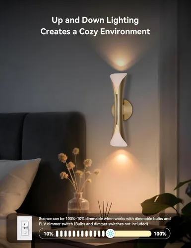 Miniatura 4 de Tubicen Apliques de pared dorados para cine y cine, iluminación de pared de 15.7 pulgadas de alto, cableado regulable para interiores de mediados