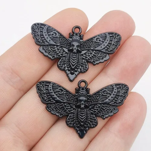 Miniatura 3 de 20PCS Skull Head Moth Pendant Alloy Gothic Moth Charms Death Head Insect Jewelry Charms For Jewelry Making DIY Bracelets Necklaces Crafts