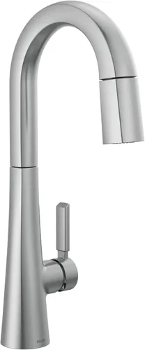 Delta Lumicoat Arctic Stainless 9991-AR-PR-DST - Grifo de barra de níquel cepillado, grifo de barra para fregadero de bar, grifo para fregadero de