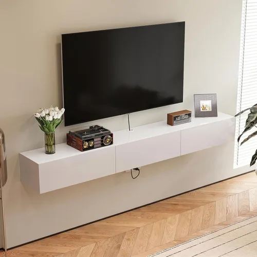 Miniatura 11 de FurniNova Soporte flotante para TV con 3 puertas, moderno mueble flotante para consola de TV con almacenamiento, estante flotante de madera Negro