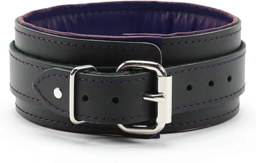 Miniatura 2 de Madison Collar O-Ring Superior Latigo Cuero Suave Cordero Hecho A Mano Elegante Collar Acolchado, Violeta oscuro