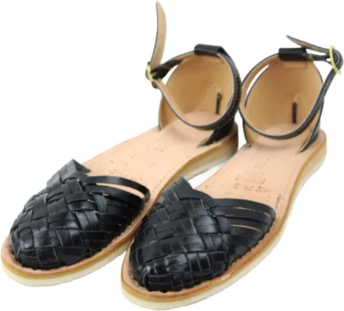 Macarena Collection Sandalias Huarache para mujer, sandalias de cuero colorido, estilo mexicano, color negro 922, correa de tobillo