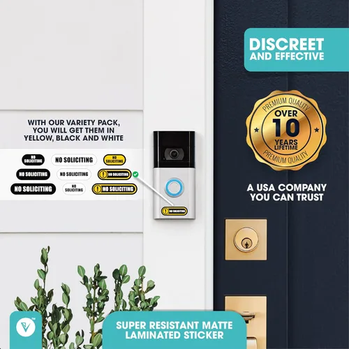 Miniatura 2 de Letrero pequeño de No Soliciting para casa, 9 tamaños pequeños compatibles con la mayoría de timbres de video, calcomanías mate resistentes a