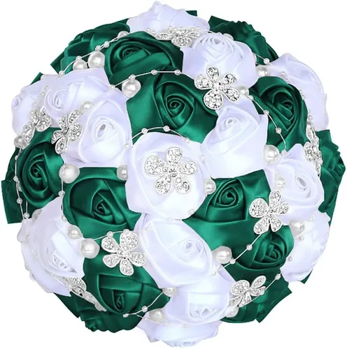Miniatura 51 de Sharebeauty Ramo de novia de satén hecho a mano de 5.9 pulgadas, ramo de boda, ramo de flores artificiales, color azul claro + blanco W224