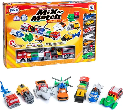 POPULAR PLAYTHINGS Vehículos magnéticos para niños pequeños de 1 a 3 años, mezcla o combina juguetes de coche, regalo de 21 piezas para niños -