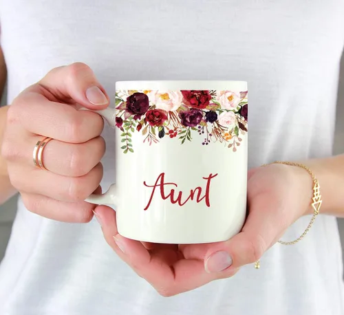 Miniatura 3 de Andaz Press Taza de té de cerámica para el día de la madre, regalo de 9.5 fl oz, otoño, marsala, flores burdeos, rosas, flores, tía, 1 paquete