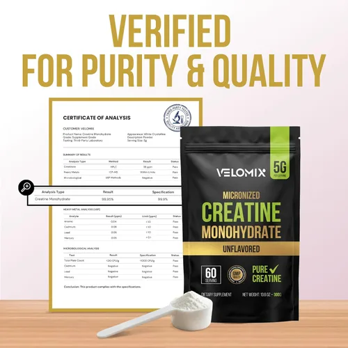 Miniatura 9 de VELOMIX Polvo de monohidrato de creatina micronizada – Polvo de creatina 100% puro sin sabor y fácil de mezclar Apoya el crecimiento muscular