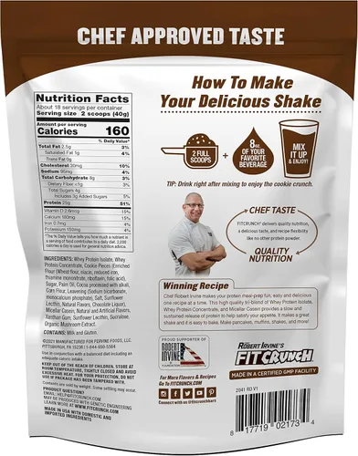 Miniatura 3 de FITCRUNCH - Proteína de suero de tres mezclas, apta para dieta cetogénica, baja en calorías, alta en proteínas (18 porciones, leche y galletas)