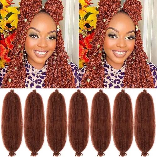 Miniatura 34 de Marley Twist - Cabello trenzado de 16 pulgadas, cabello afro trenzado elástico, paquete de 7 paquetes, cabello rizado rizado ombré, marrón Marrón
