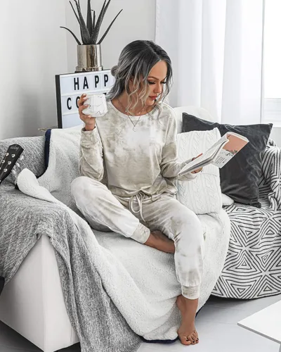 Miniatura 4 de Prettygarden - Conjunto de pijama para mujer, teñido anudado, de dos piezas, pijama con camiseta de manga larga y pantalón largo, con bolsillos