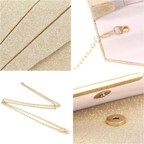 Miniatura 3 de Gabrine Bolso envolvente de noche para mujer bolso de mano lentejuelas brillantes material de tela para bodas fiestas bailes de graduación
