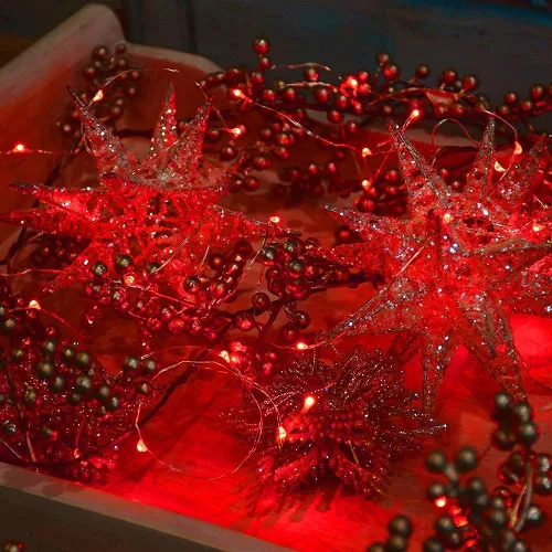 Miniatura 5 de Guirnalda de luces LED con energía solar actualizada, 8 modos, resistente al agua, IP65, iluminación intermitente, para interior y exterior, Rojo